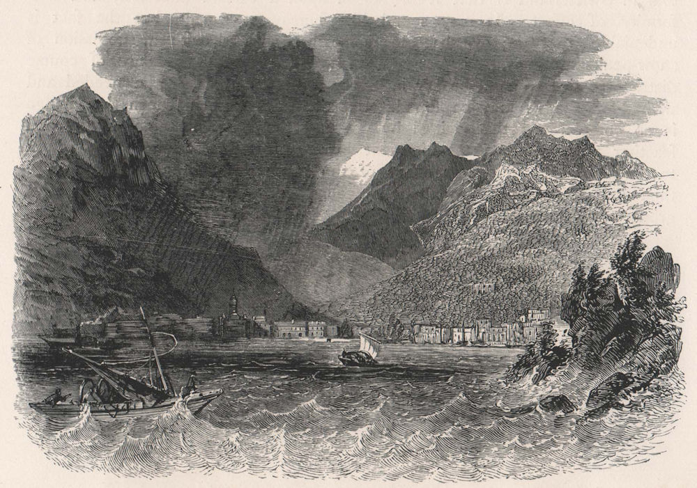 Storm on Lake Como, Switzerland 1891 old antique vintage print picture