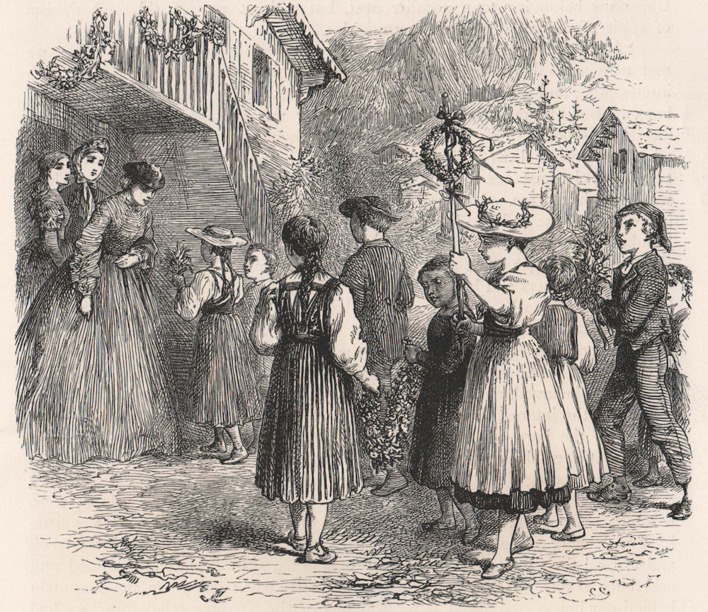 Associate Product Mustering for the school treat, Switzerland 1891 old antique print picture