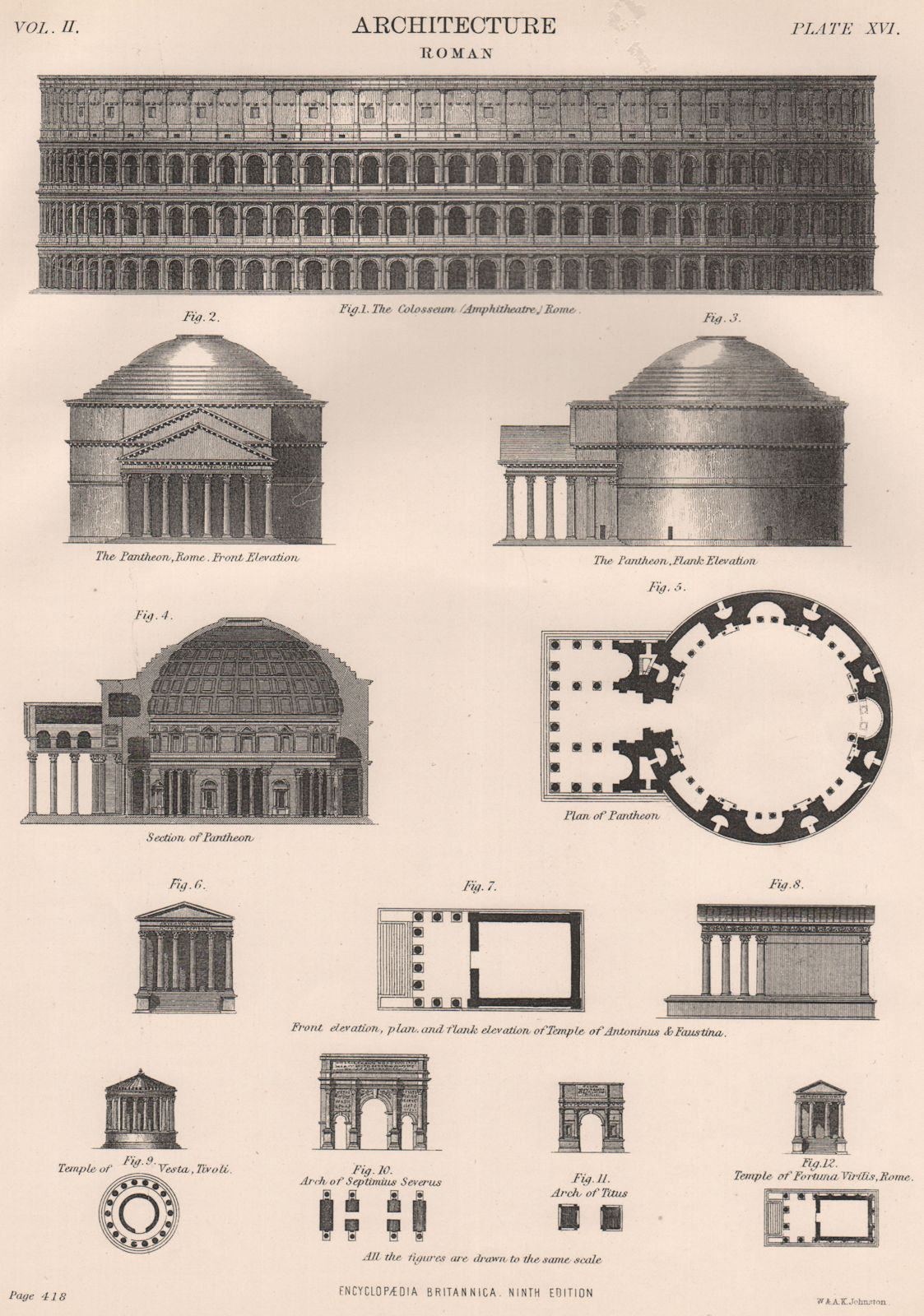 Associate Product ROMAN ARCHITECTURE. Colosseum Pantheon Temples Antoninus Faustina Vesta 1898