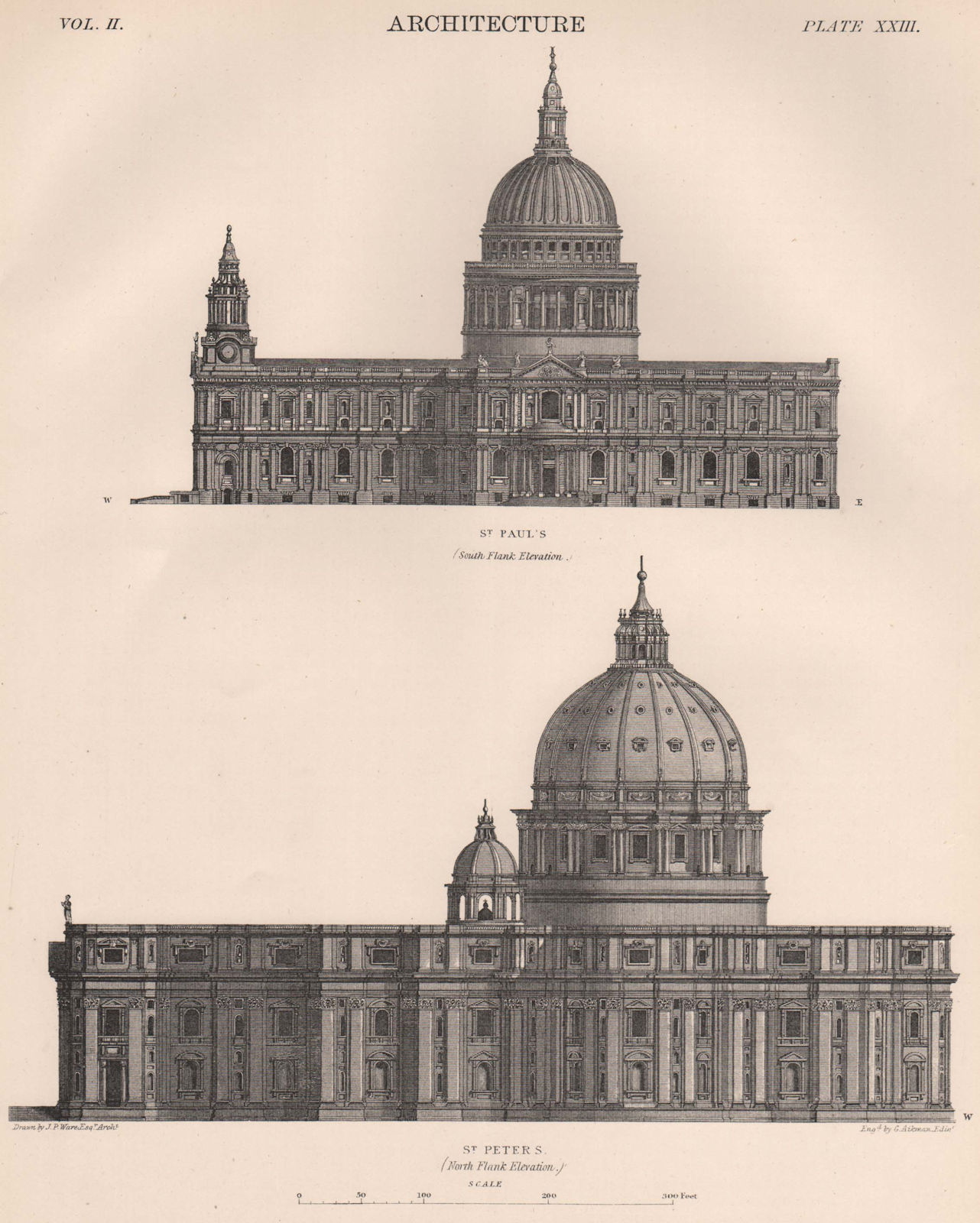 CATHEDRALS. St. Paul's, London south elevation. St. Peter's, Rome north 1898