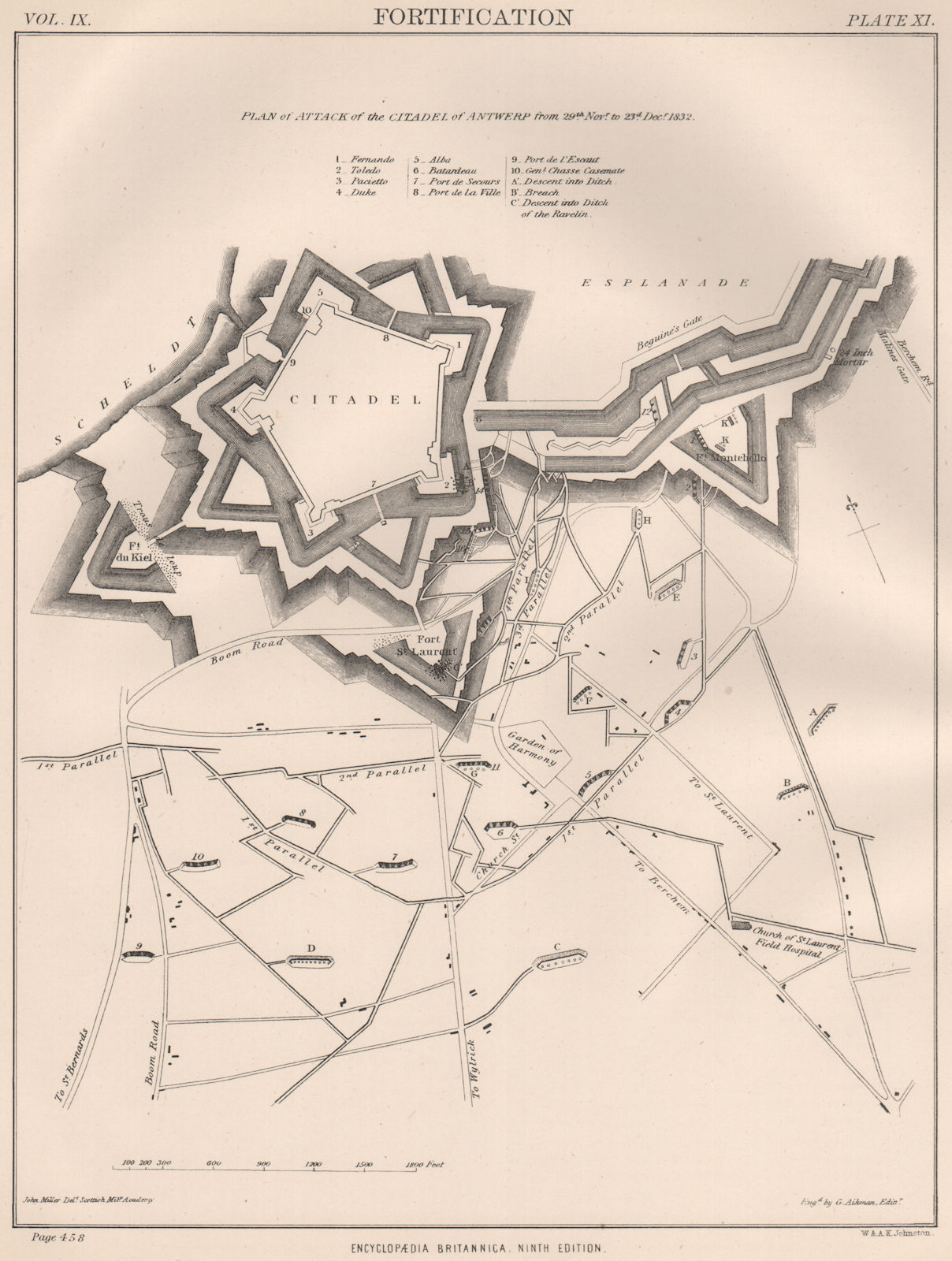 Associate Product ANTWERP. Plan of attack on the citadel, 1832. Anvers. Antwerpen 1898 old print