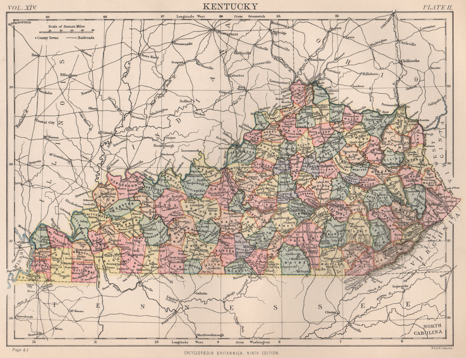 Associate Product KENTUCKY state map. Counties. BRITANNICA 1898 old antique plan chart