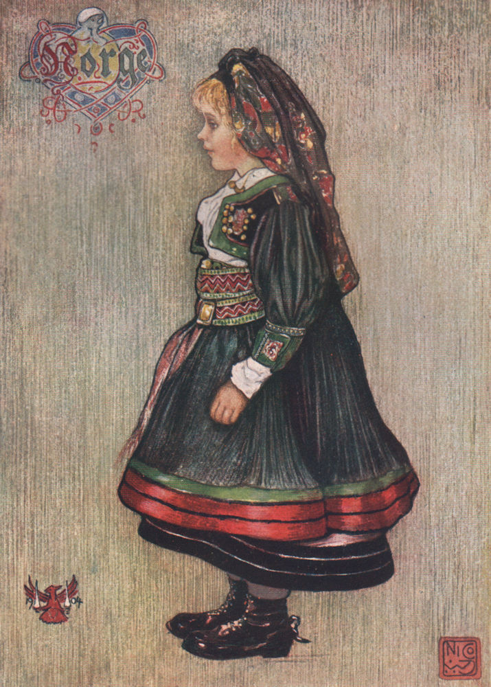 Associate Product SETESDAL. Girl in national costume by Nico Jungman. Norway 1905 old print