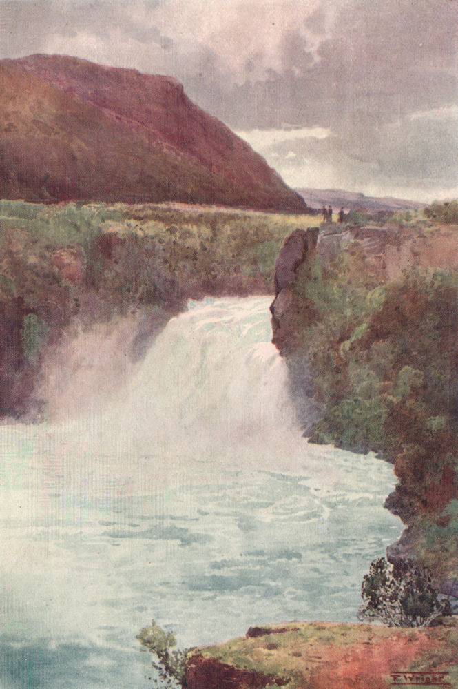 'Huka Falls' by Frank Wright. New Zealand 1908 old antique print picture