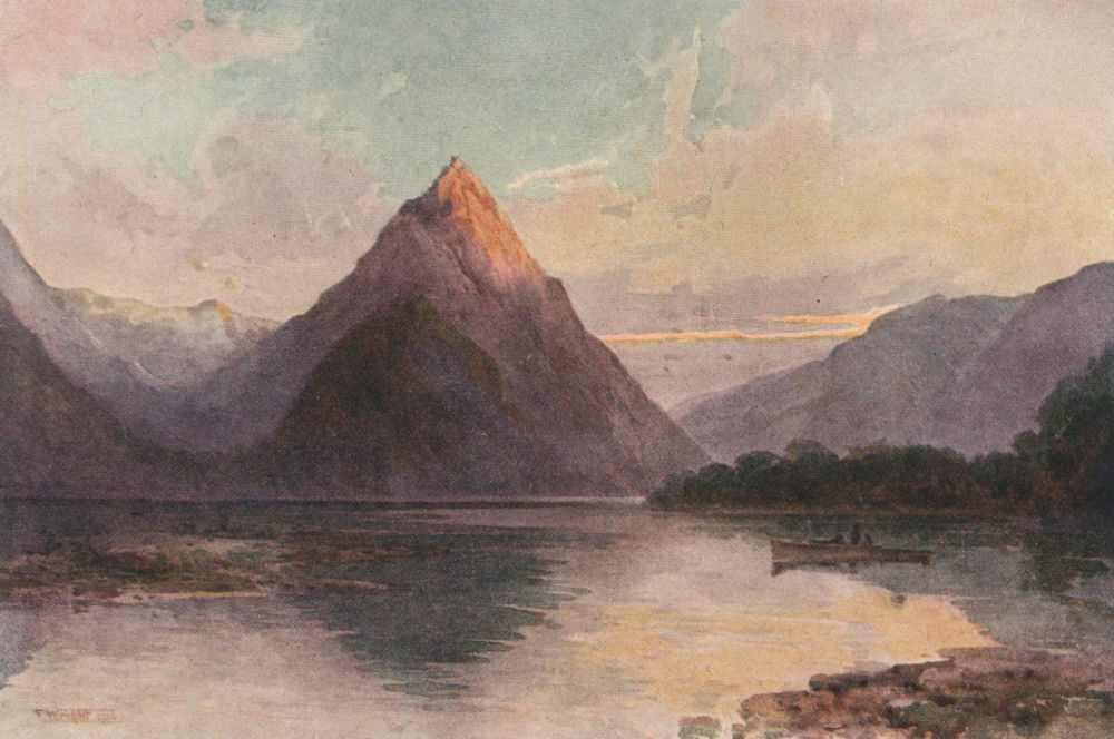MILFORD SOUND. 'Mitre Peak' by Frank Wright. New Zealand 1908 old print