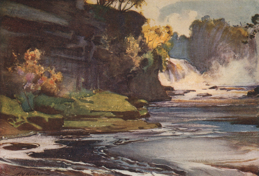 FALLS OF CLYDE. 'Bonnington Falls' by John Young-Hunter. Scotland 1907 print
