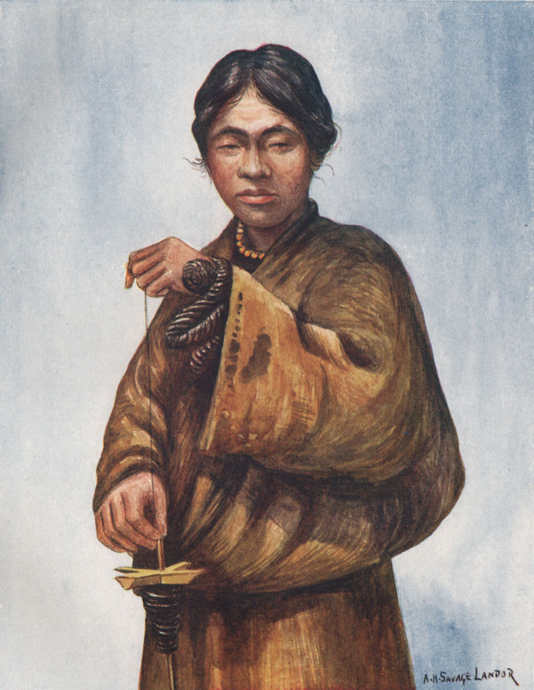 Associate Product 'Tibetan man spinning wool' by Arnold Henry Savage Landor. Tibet 1905 print
