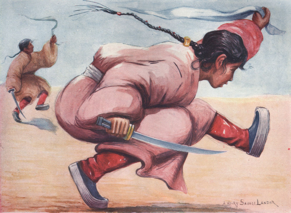 Associate Product Tibetan dance with Sword and Kata by Arnold Henry Savage Landor. Tibet 1905
