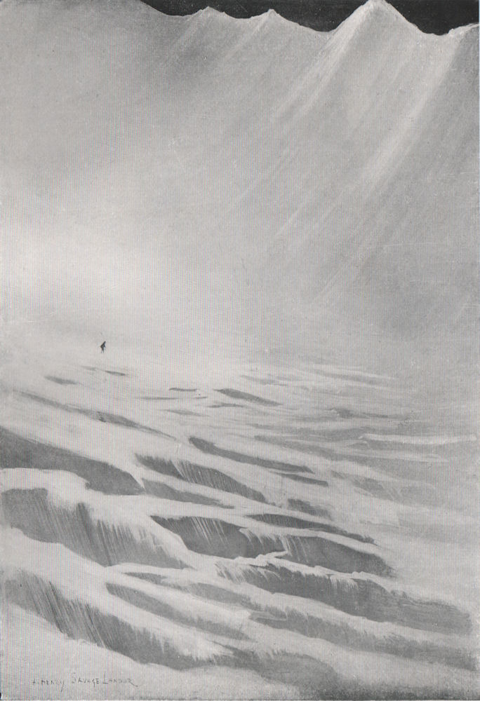 'The Nui glacier' by Arnold Henry Savage Landor. Tibet 1905 antique print