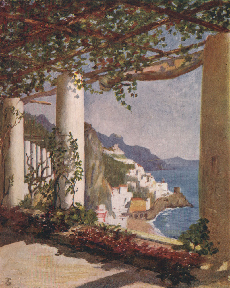 'Amalfi' by Augustine Fitzgerald. Italy 1904 old antique vintage print picture