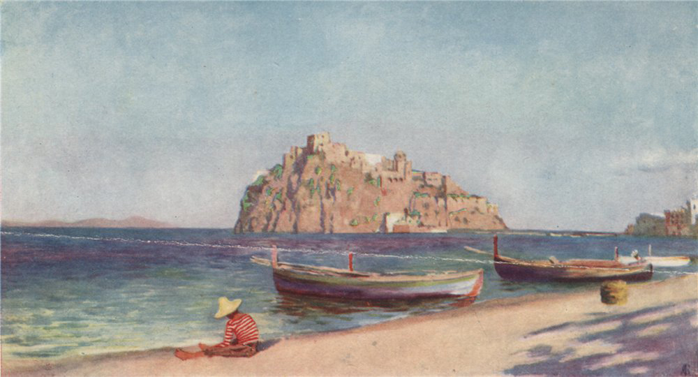 'Castle of the Pescara, Ischia' by Augustine Fitzgerald. Italy 1904 old print