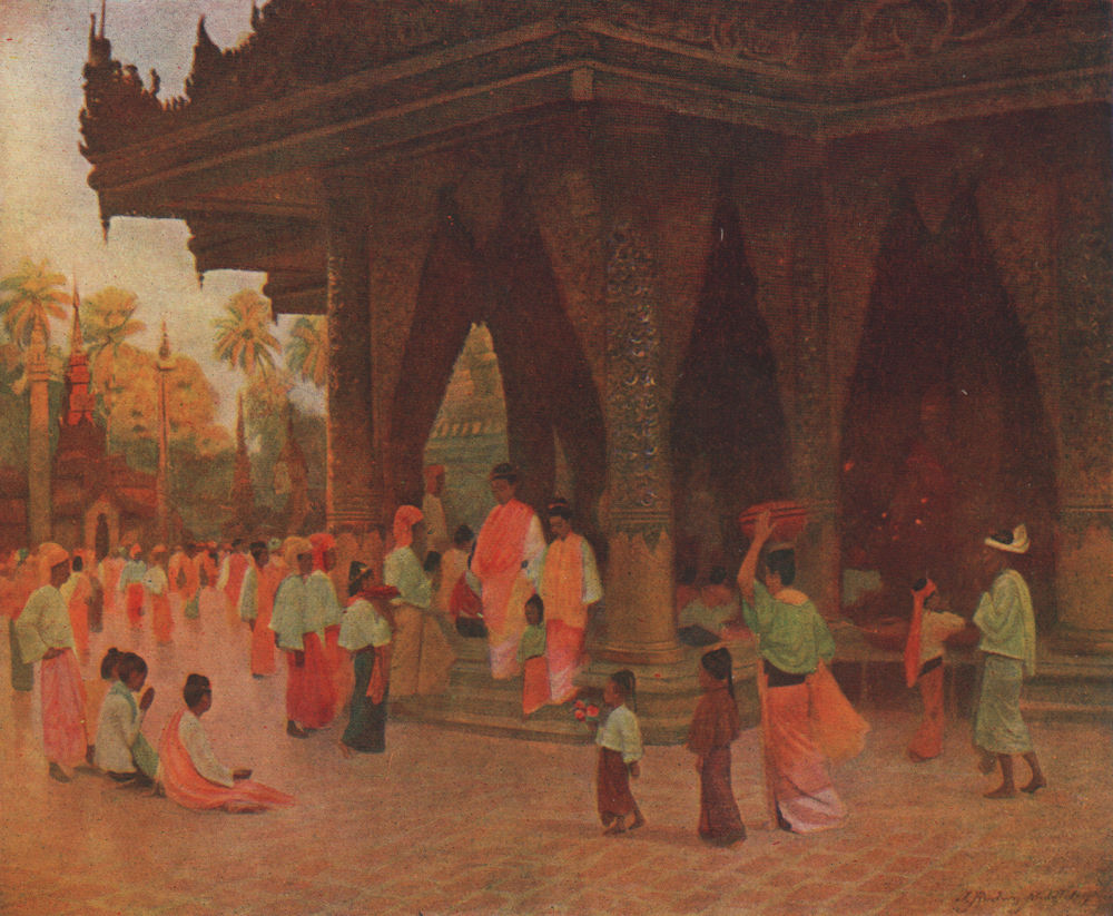 Associate Product 'Worshippers at a Shrine of Gautama' by J. Raeburn Middleton. India 1913 print