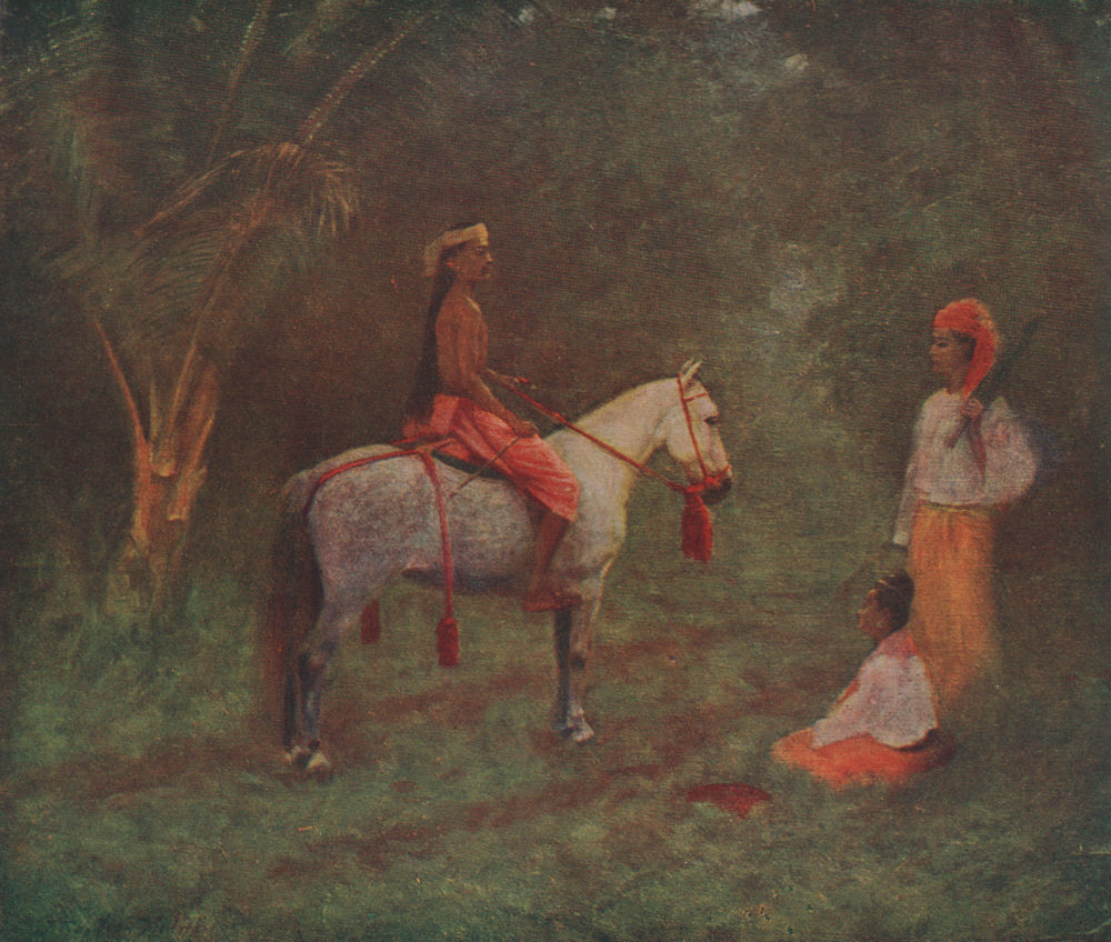 'A Burmese horseman' by J. Raeburn Middleton. India 1913 old antique print