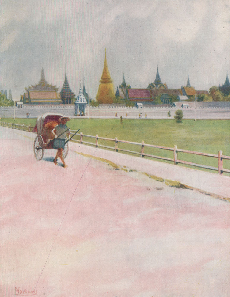 'The Grand Palace enclosure, Bangkok' by Edwin Norbury. Thailand 1913 print
