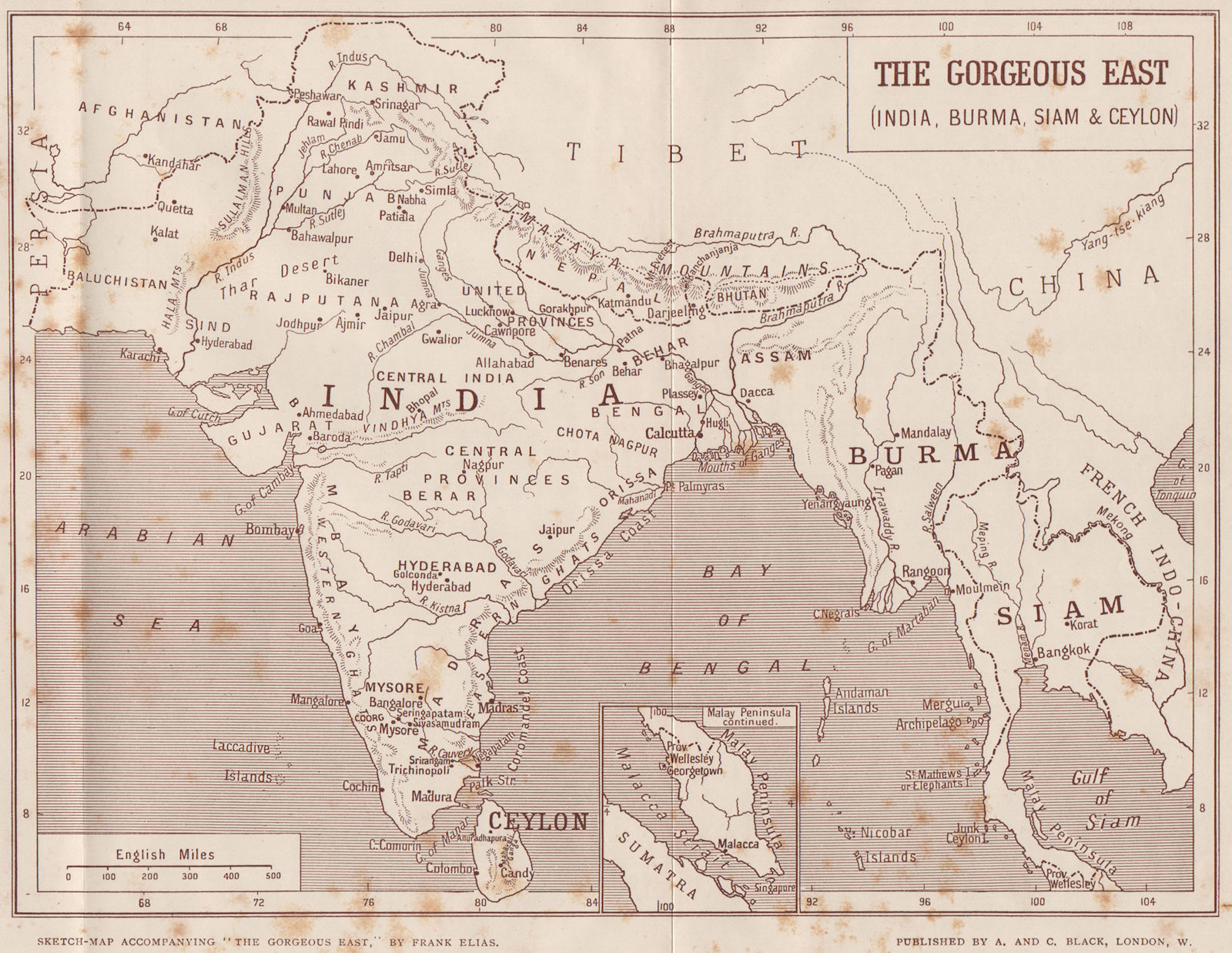 Associate Product 'The Gorgeous East'. India, Burma, Siam, Malaya & Ceylon. Indochina 1913 map