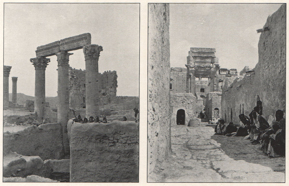 'Temple of the Sun; Arab village inside the court, Palmyra'. Syria 1908 print