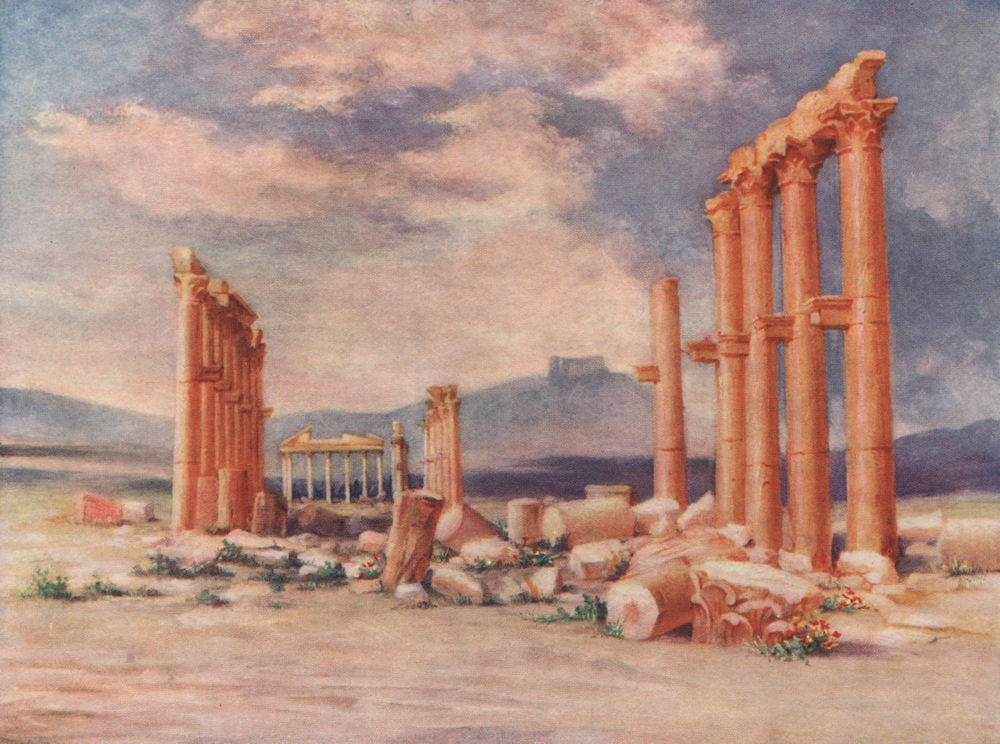 Associate Product 'Colonnade, Palmyra, with Druze Castle' by Margaret Thomas. Syria 1908 print