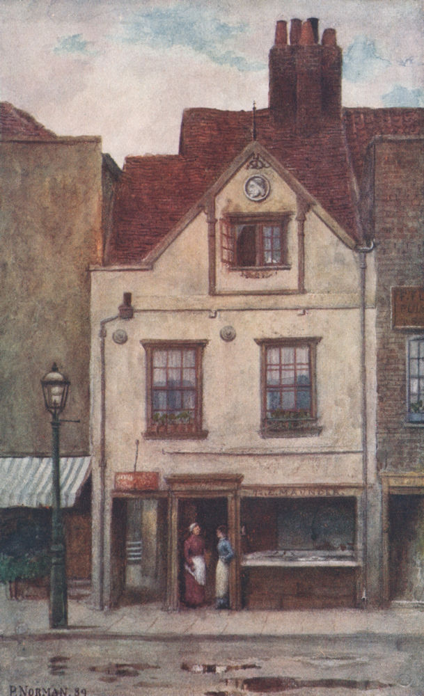 'Maunder's fish shop, Cheyne Walk, 1887' by Philip Norman. Vanished London 1905