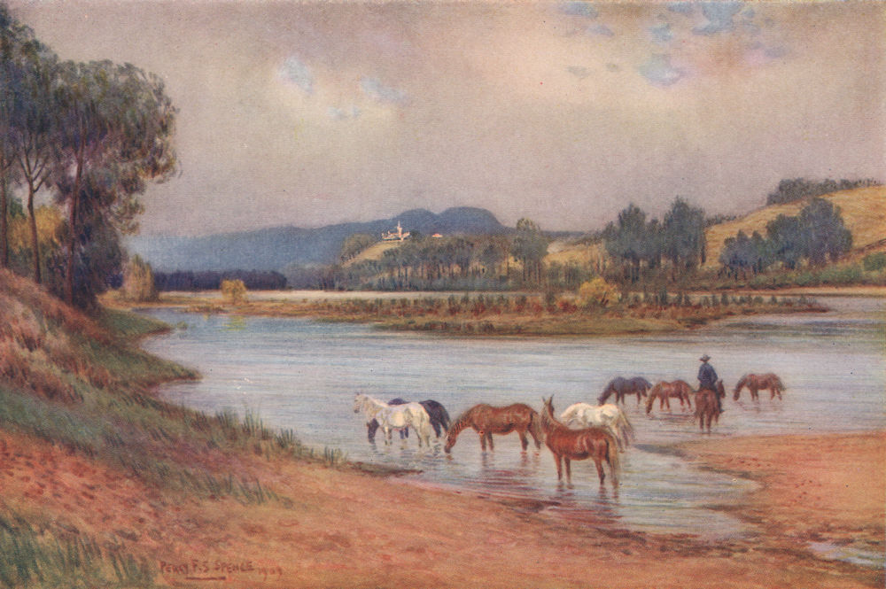 Associate Product 'The Old Ford on the Hawkesbury River' by Percy Spence. Australia 1910 print