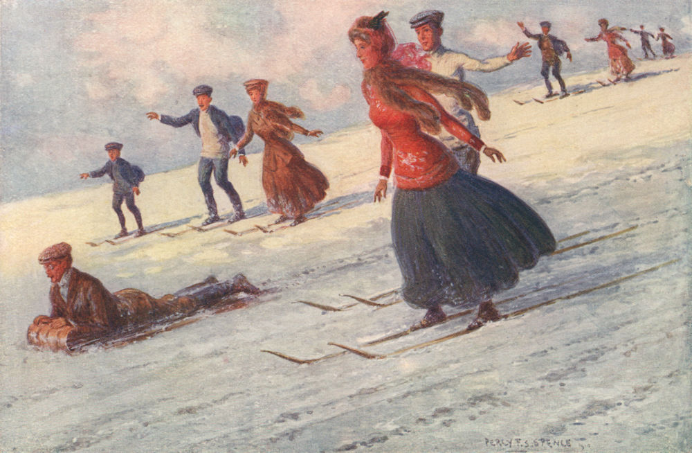 Associate Product 'Snow sports, Mt. Kosciusko' by Percy Spence. Skiing. Australia 1910 old print