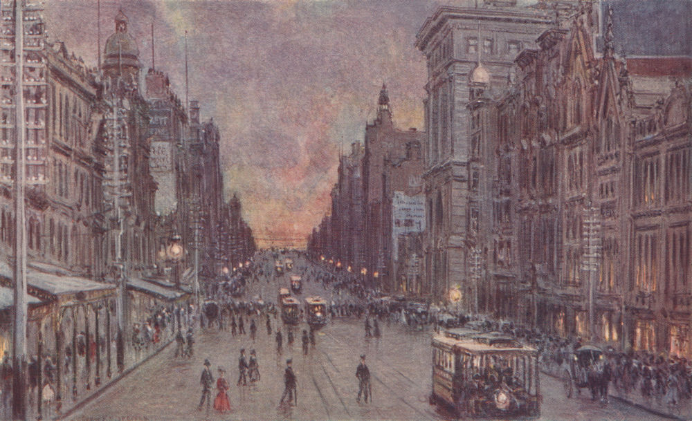 Associate Product MELBOURNE. 'Collins Street, Melbourne' by Percy Spence. Australia 1910 print