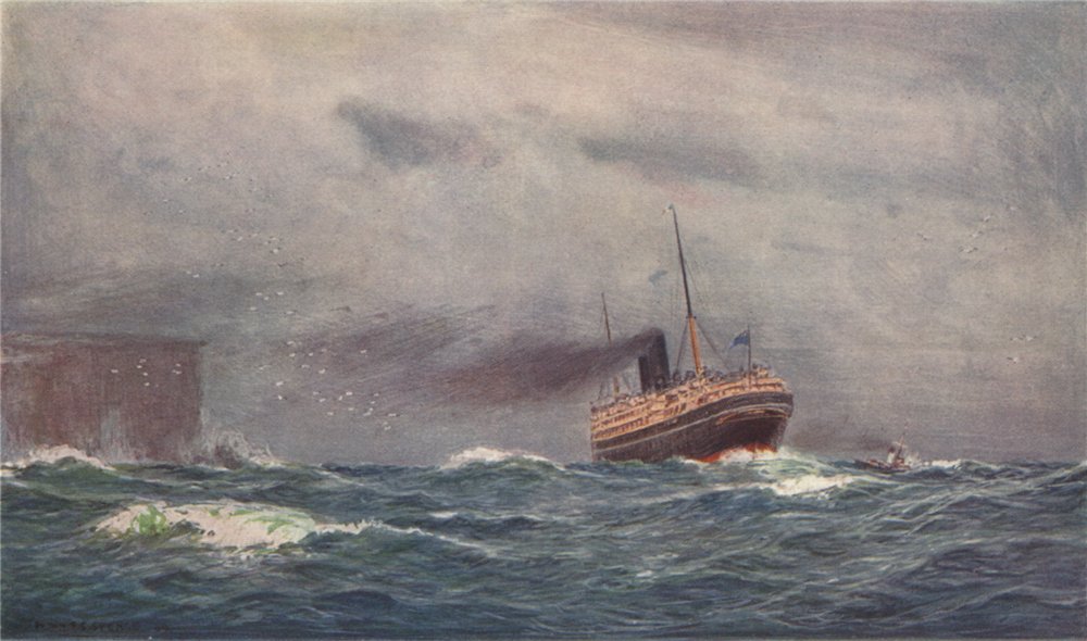 'P. & O. liner clearing Sydney heads for London' by Percy Spence. Australia 1910