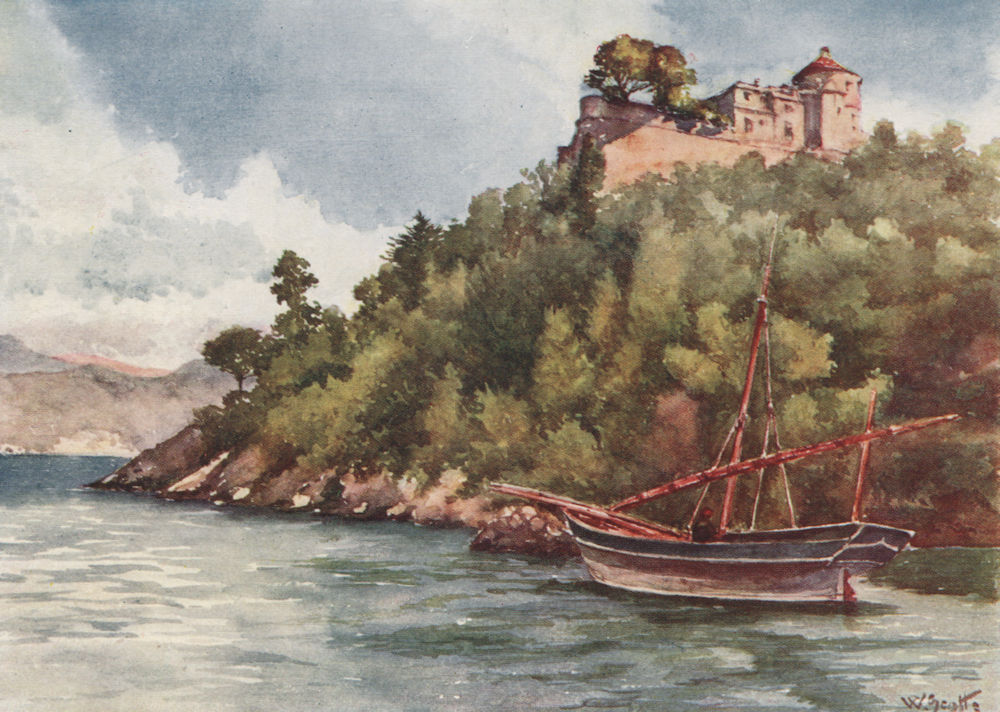 'The "Castello Brown," Portofino' by William Scott. Italy 1907 old print