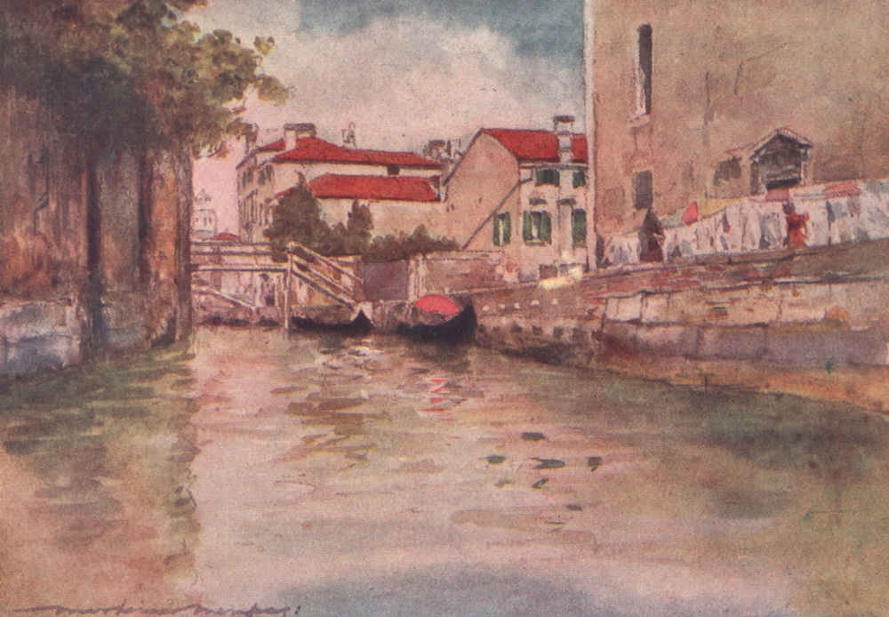 'Rio e Chiesa degli Ognissanti' by Mortimer Menpes. Venice 1916 old print