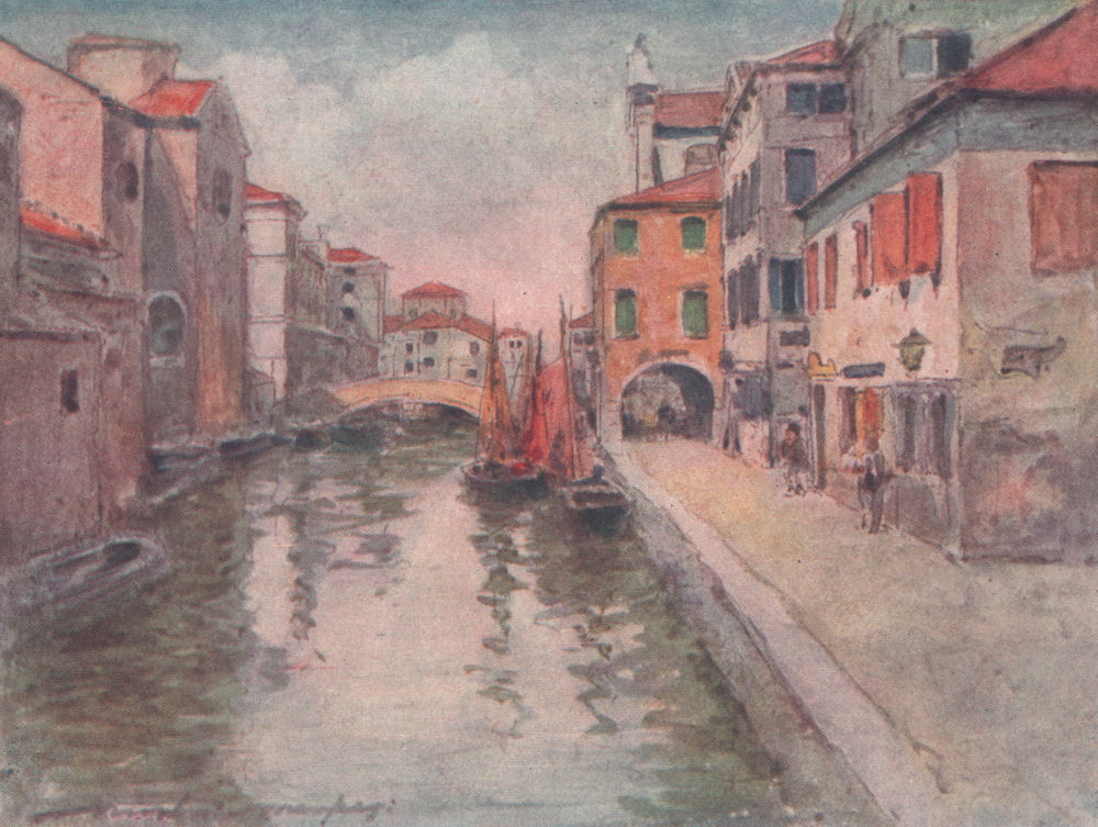 'Chioggia fish market' by Mortimer Menpes. Venice 1916 old antique print