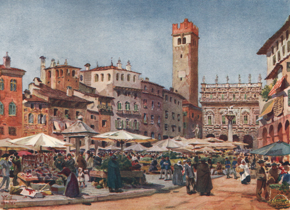 Associate Product VERONA. 'The Market Place, Verona' by William Wiehe Collins. Italy 1911 print