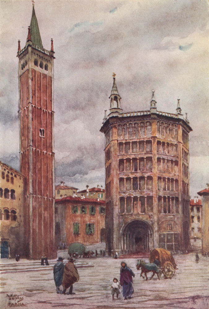 'The Cathedral and Baptistery, Parma' by William Wiehe Collins. Italy 1911