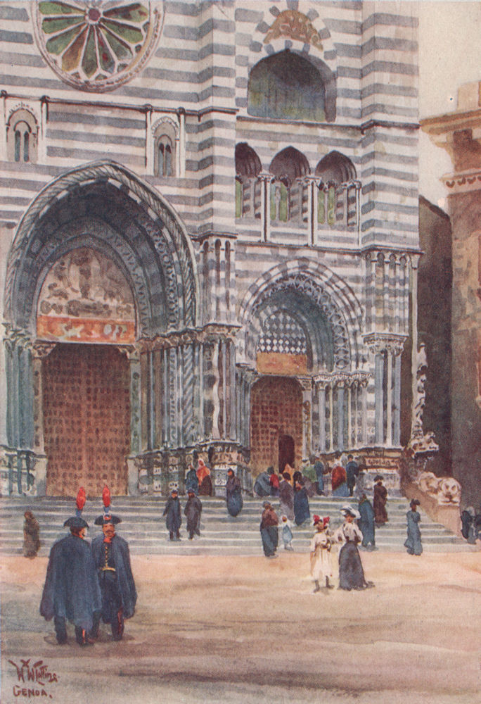 GENOVA. 'Façade of the Cathedral, Genoa' by William Wiehe Collins. Italy 1911