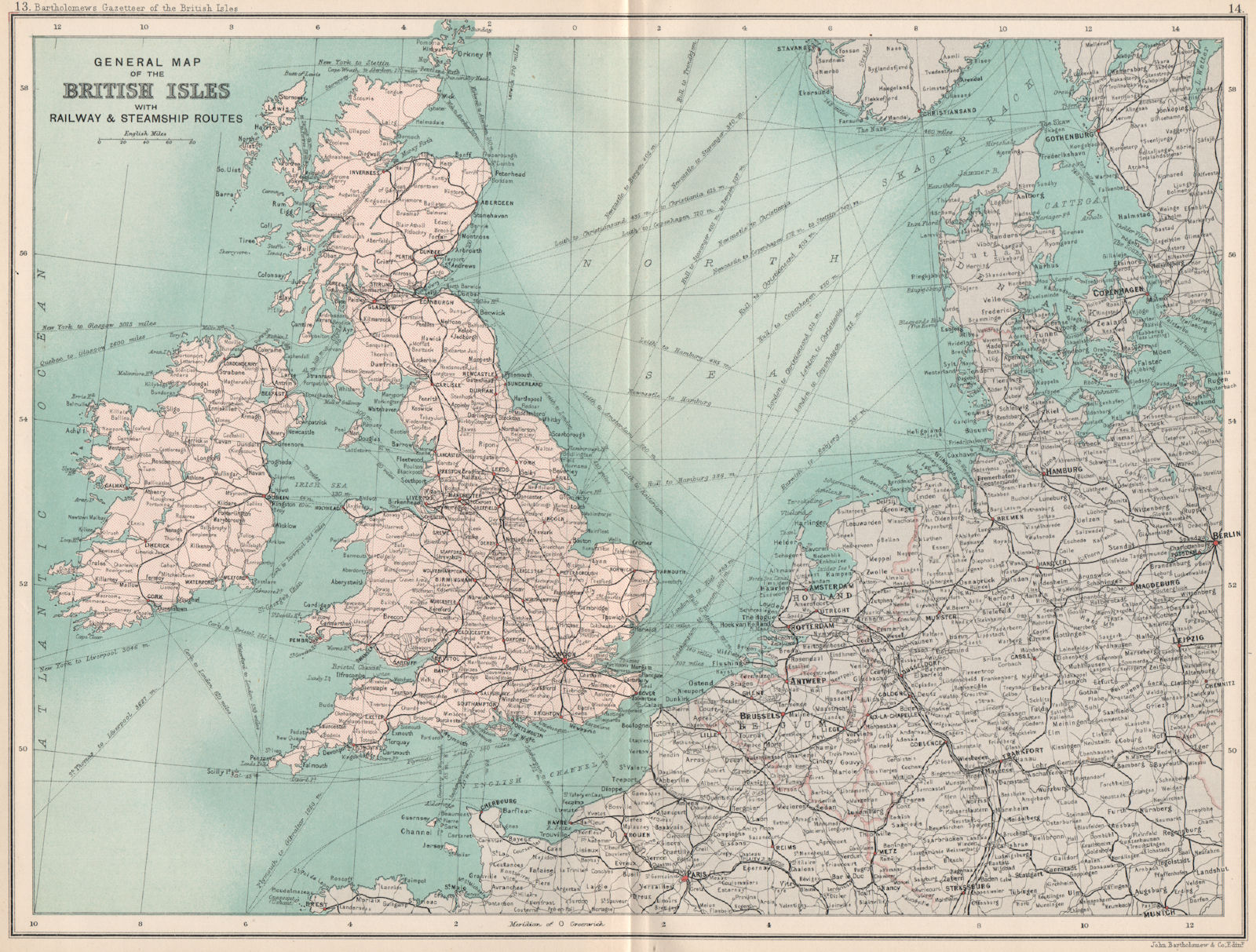 Associate Product British Isles General map with railway & steamship routes. BARTHOLOMEW 1904