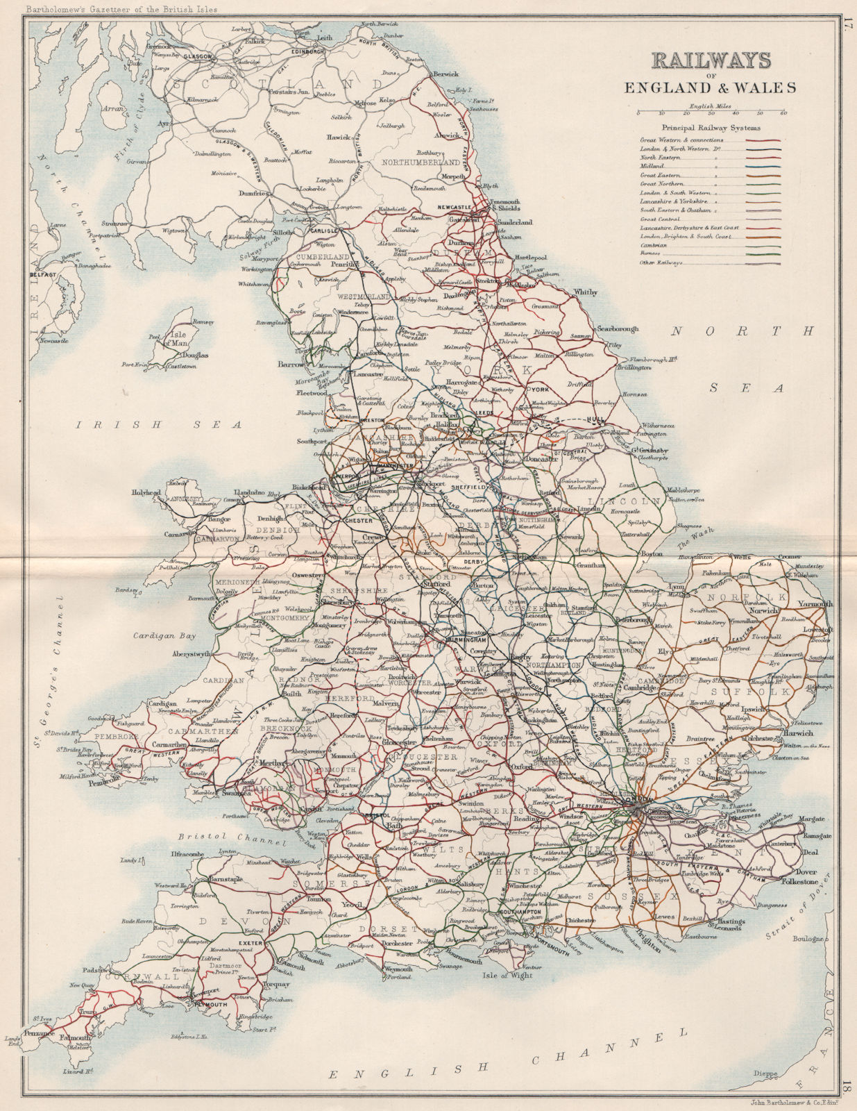 ENGLAND & WALES RAILWAYS. LNWR GWR NE Midland Great Eastern L&SW &c 1904 map