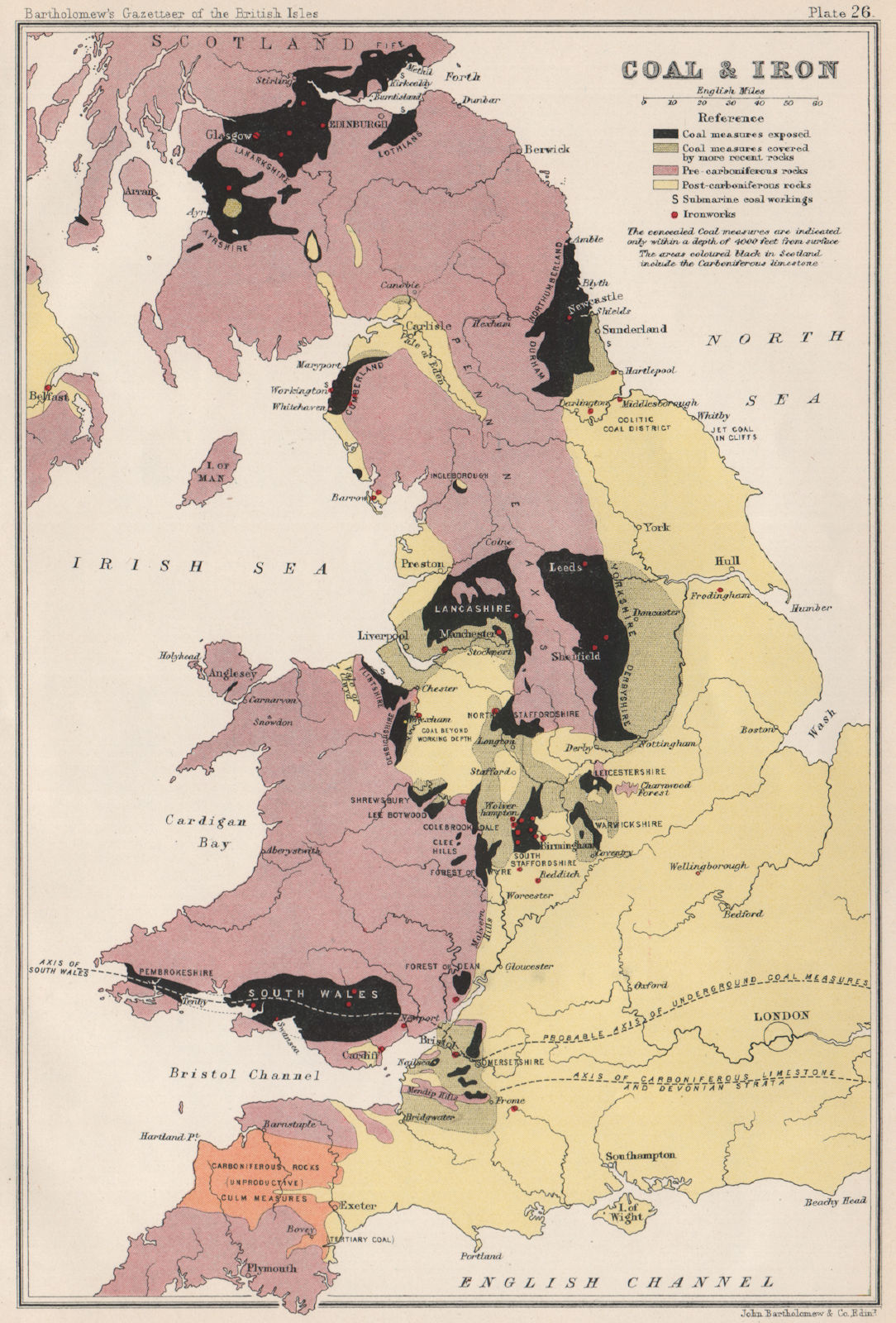 Associate Product BRITISH ISLES coal & iron production. BARTHOLOMEW 1904 old antique map chart
