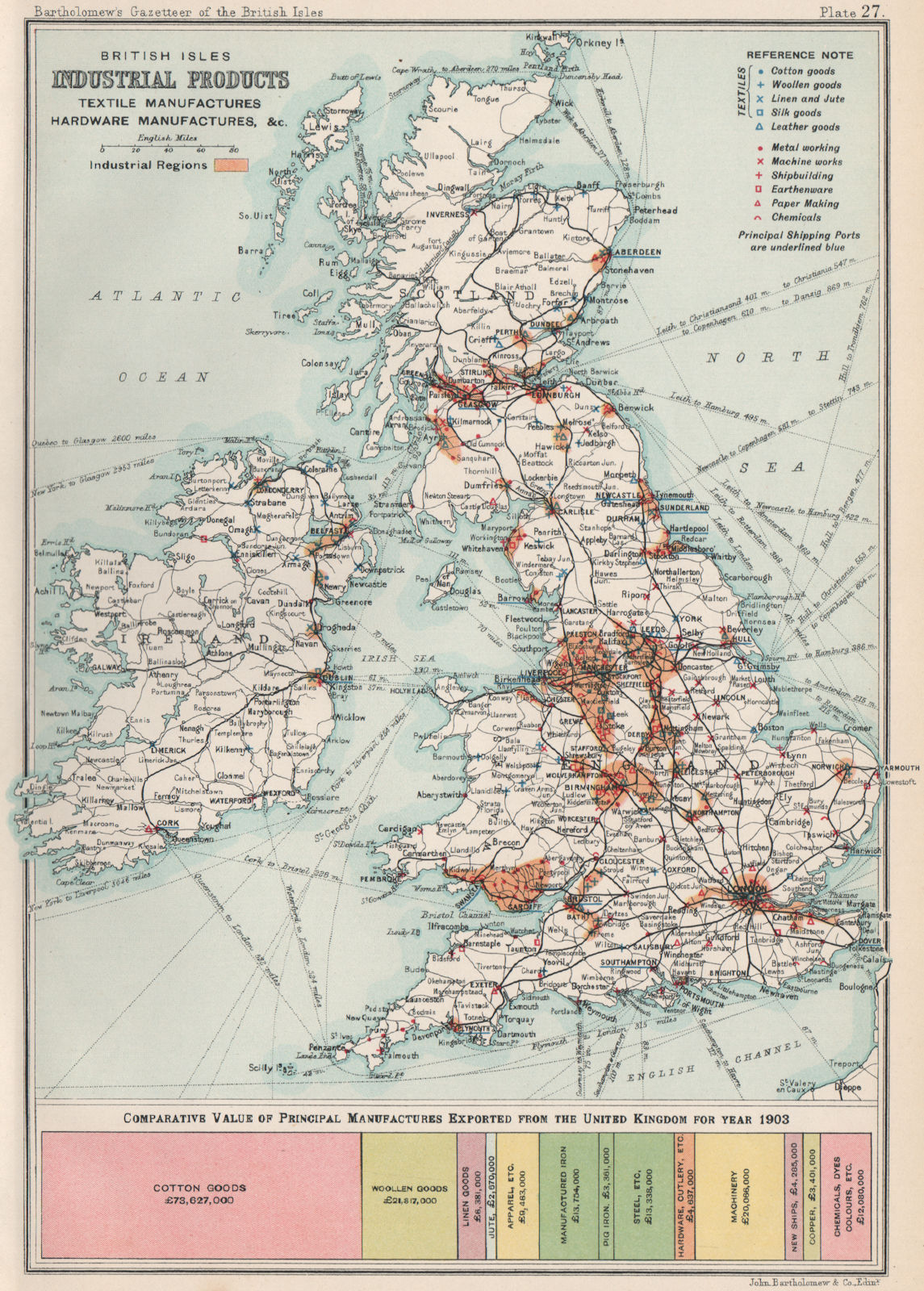 Associate Product BRITISH ISLES. Industrial products, textile & hardware manufactures 1904 map