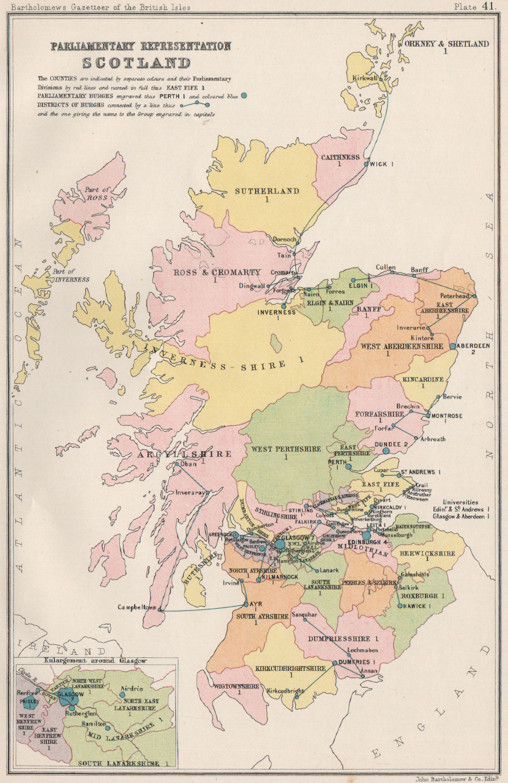SCOTLAND Parliamentary representation. Constituencies. BARTHOLOMEW 1904 map
