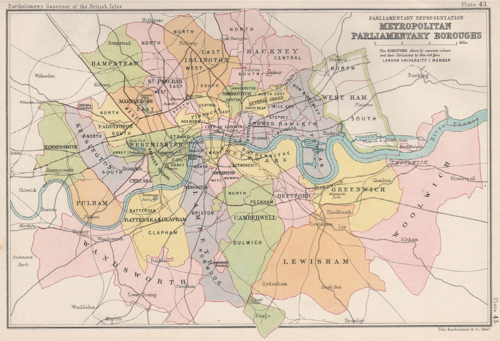 LONDON PARLIAMENTARY REPRESENTATION. Metropolitan Boroughs 1904 old map