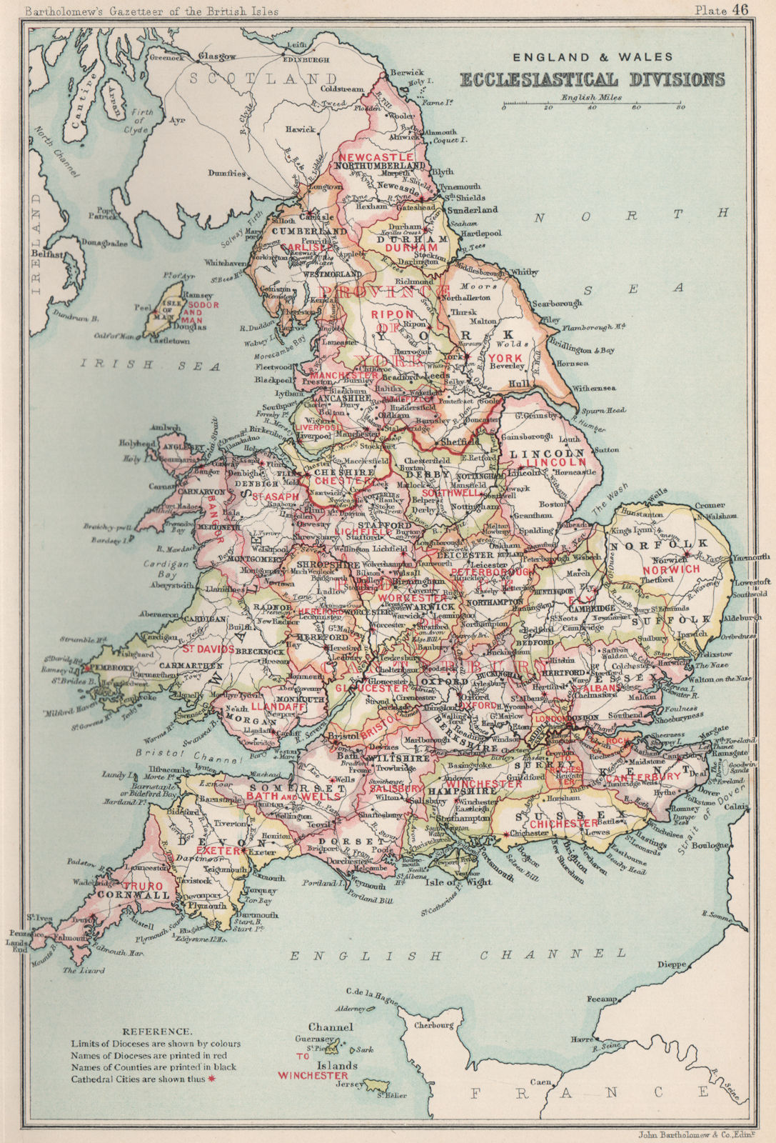 Associate Product England & Wales. Ecclesiastical divisions. Religious church. Dioceses 1904 map