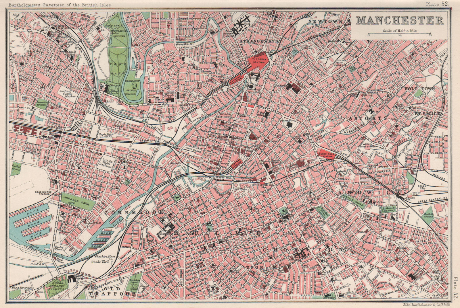 Associate Product MANCHESTER  antique town/city plan. BARTHOLOMEW 1904 old map chart