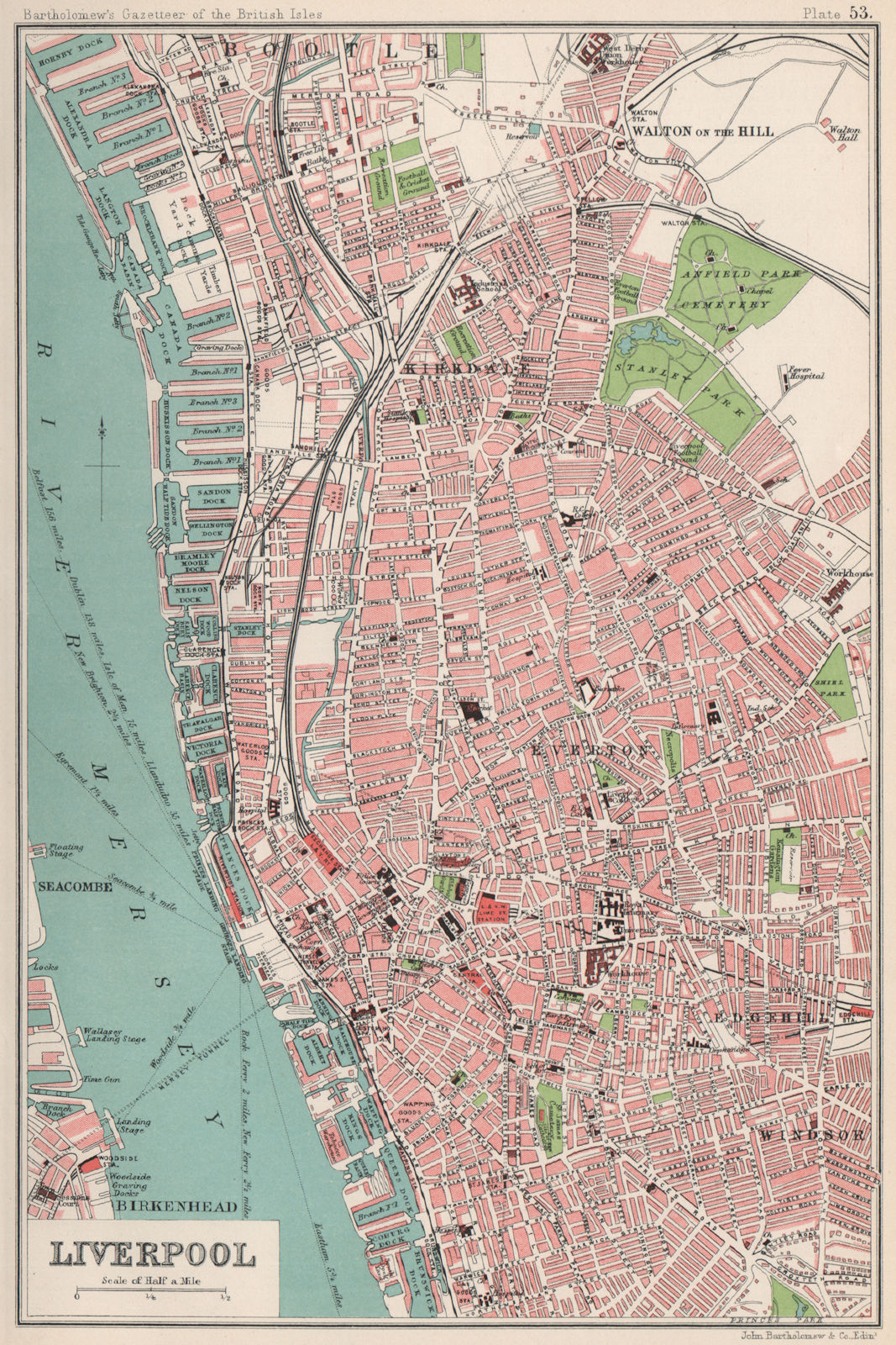 Associate Product LIVERPOOL antique town/city plan. BARTHOLOMEW 1904 old map chart