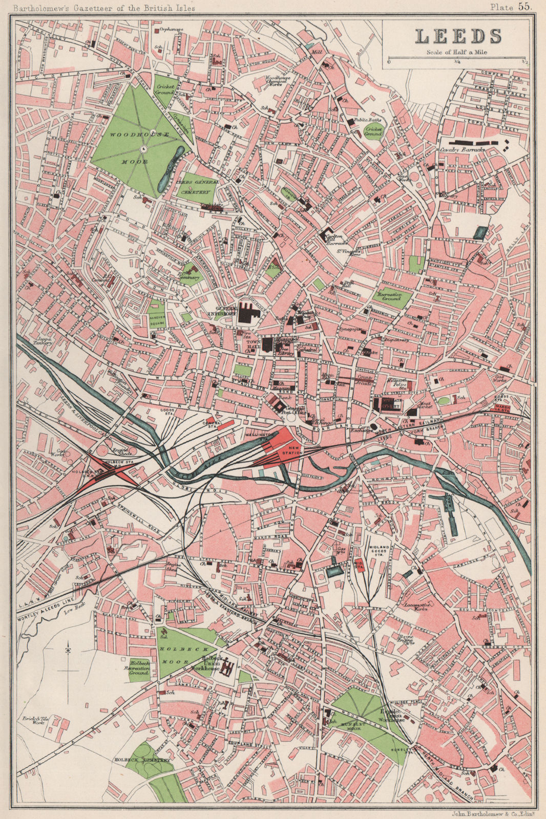 LEEDS antique town/city plan. BARTHOLOMEW 1904 old map chart