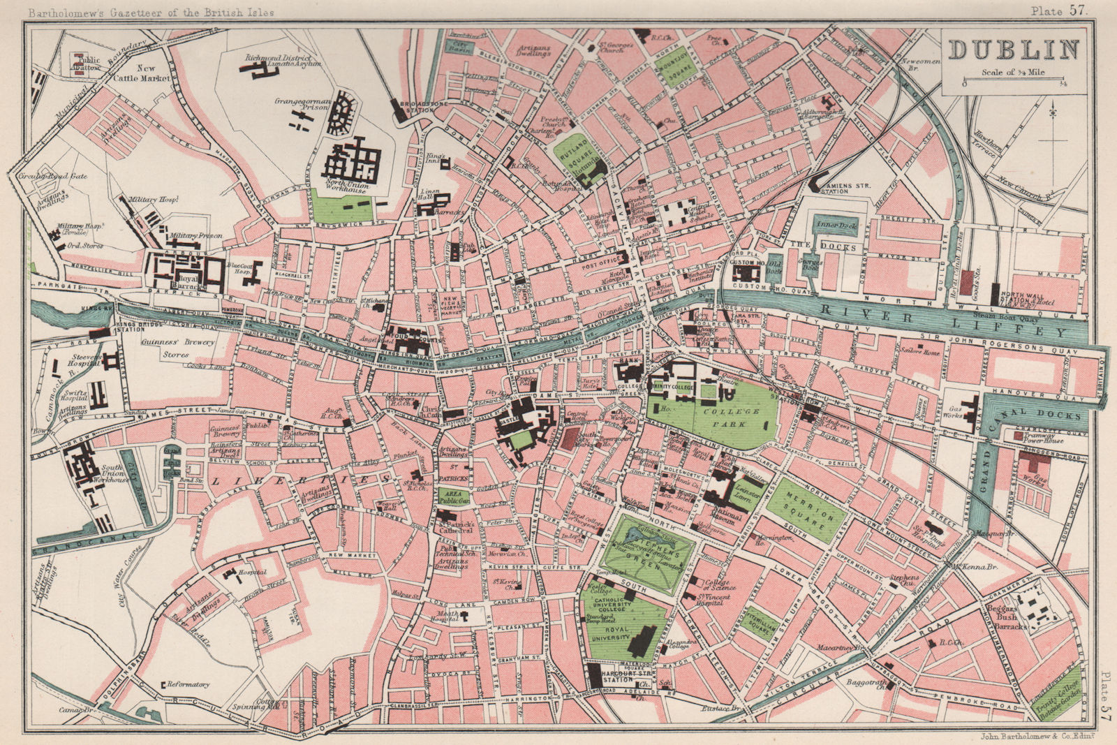 DUBLIN antique town/city plan. BARTHOLOMEW 1904 old map chart