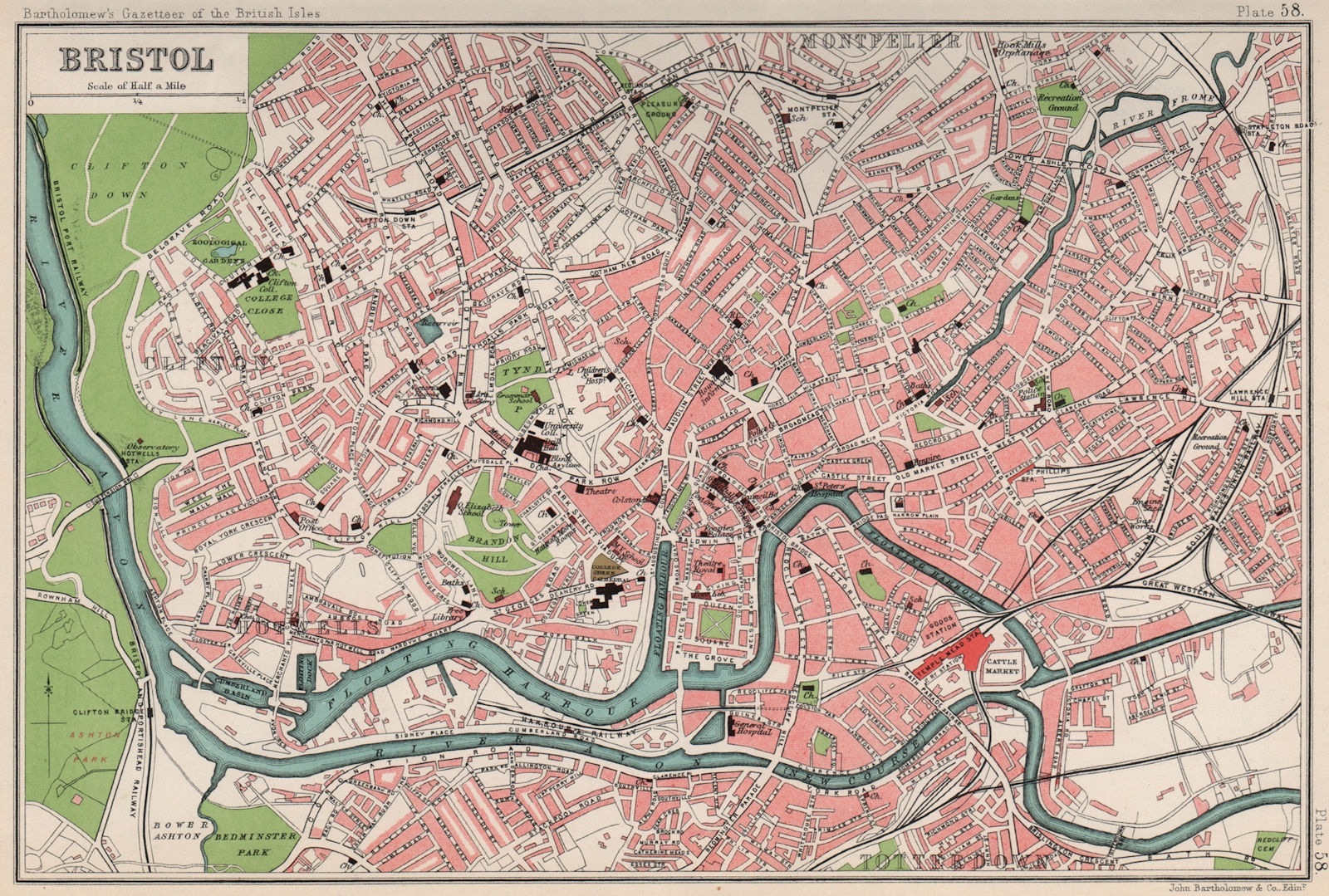 BRISTOL antique town/city plan. BARTHOLOMEW 1904 old map chart