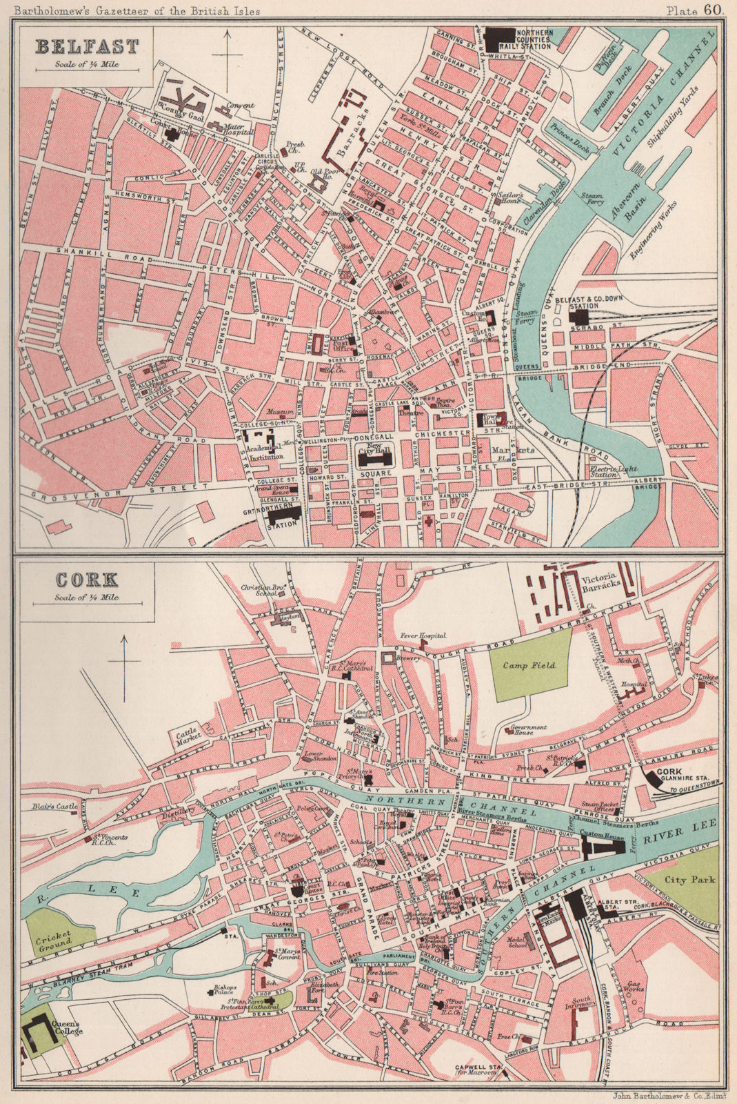 Associate Product BELFAST & CORK antique town/city plans. BARTHOLOMEW 1904 old map chart