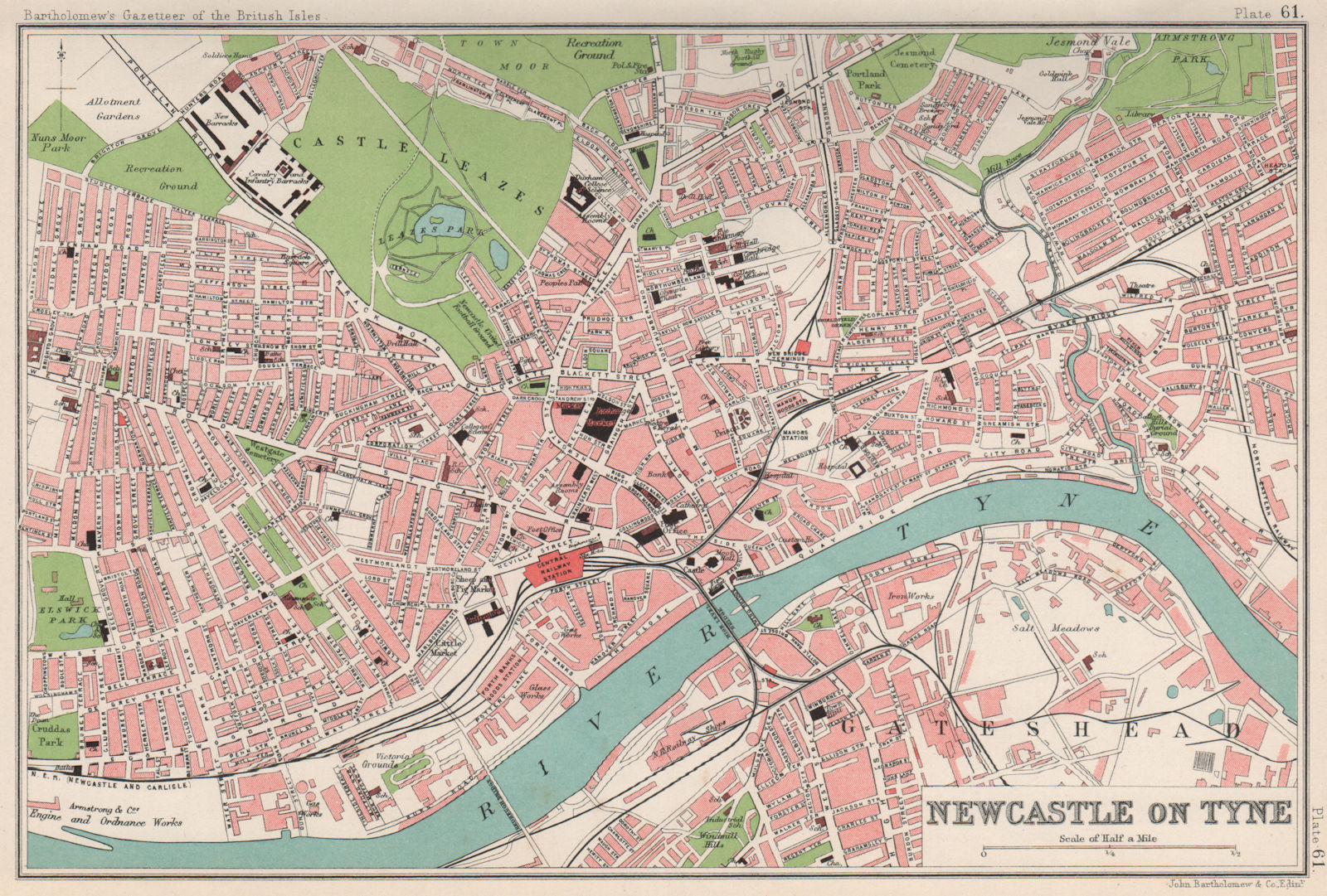 Associate Product NEWCASTLE-UPON-TYNE antique town/city plan. BARTHOLOMEW 1904 old map