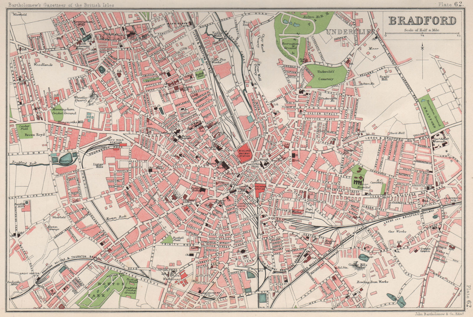Associate Product BRADFORD antique town/city plan. BARTHOLOMEW 1904 old map chart