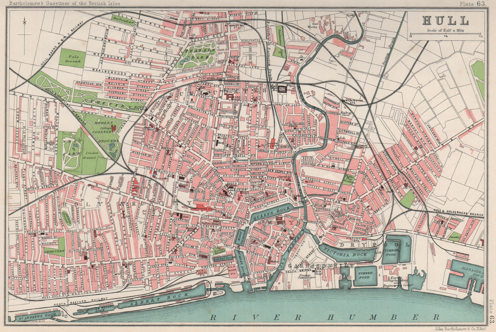 HULL antique town/city plan. BARTHOLOMEW 1904 old map chart