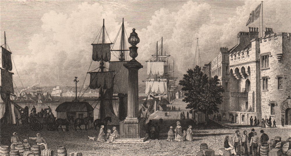 SOUTHAMPTON. The Gas Column, Quays & Victoria Pier. BRANNON 1853 old print