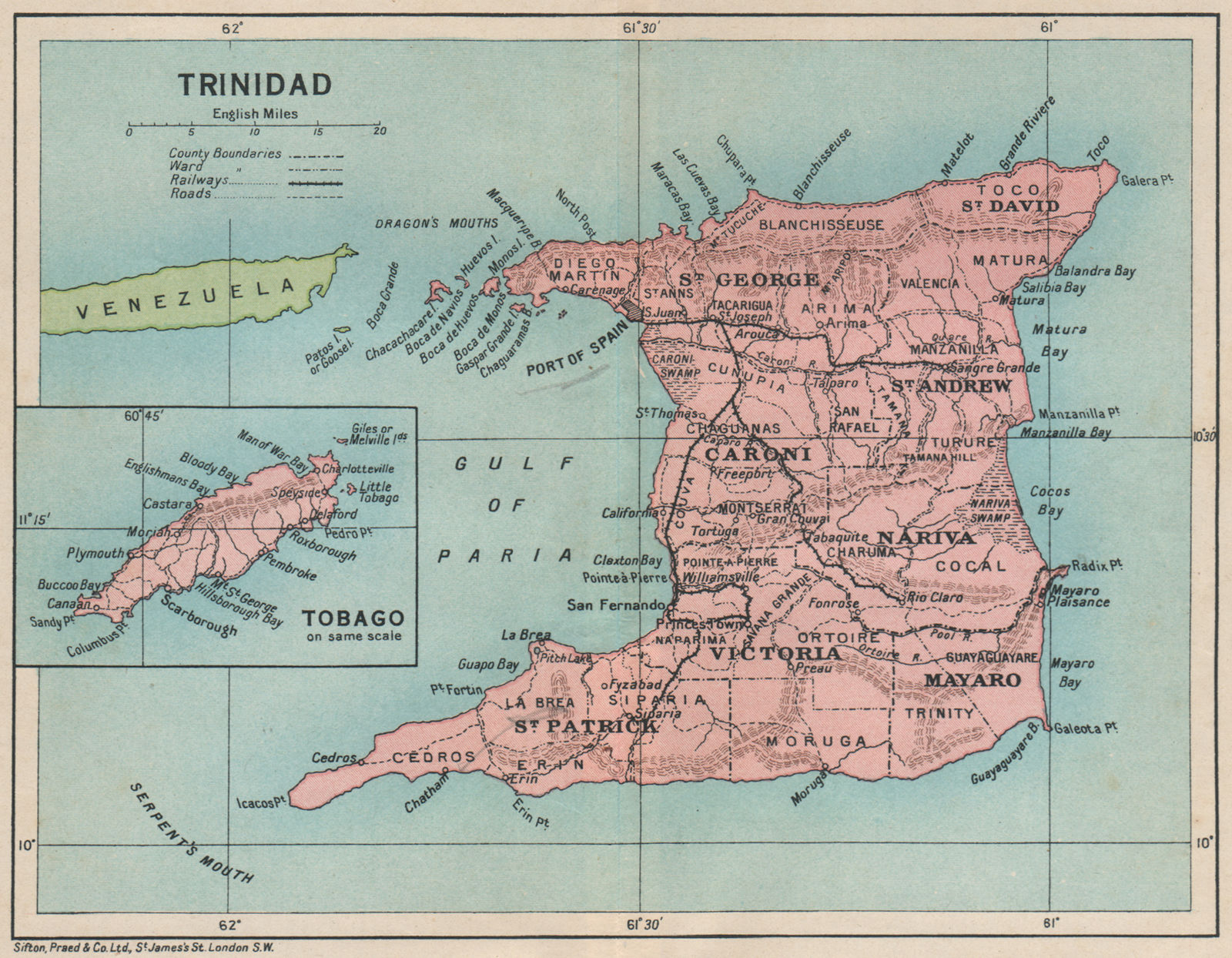 Associate Product TRINIDAD. Vintage map. West Indies. Caribbean 1927 old vintage plan chart